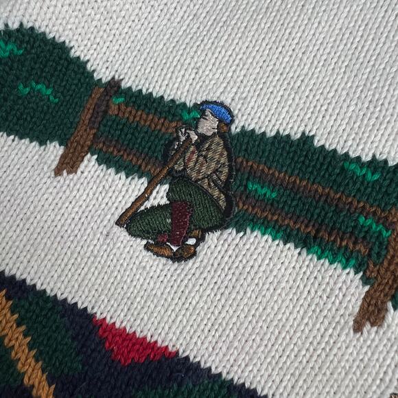 Vintage 90s Hathaway Size XL Navy Embroidered Golf Sweater Mens Hand Intarsia - Picture 7 of 10